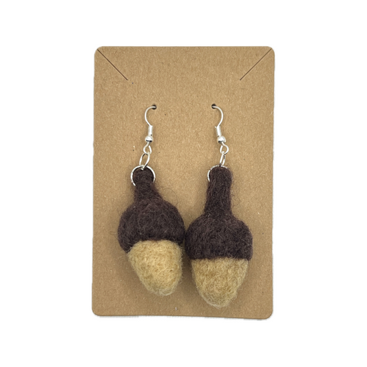 felted earrings - dark brown acorns