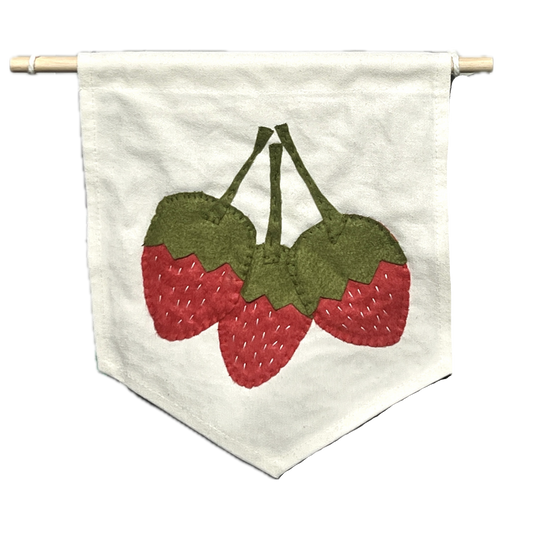 Strawberry Canvas Banner with Felt + Hand Embroidered Details