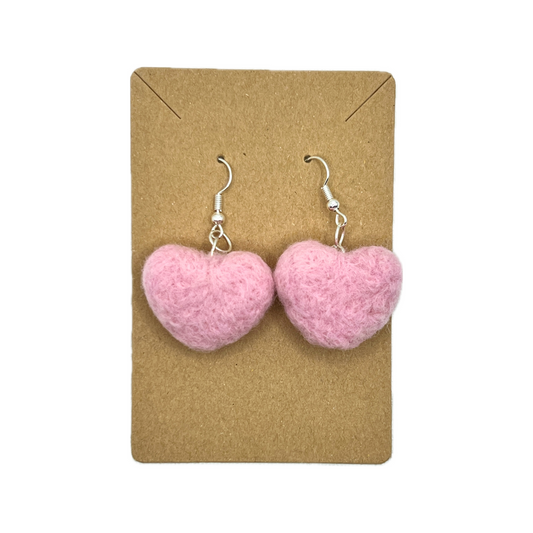 felted earrings - medium light pink hearts - silver hardware