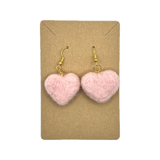felted earrings - medium light pink hearts - gold hardware