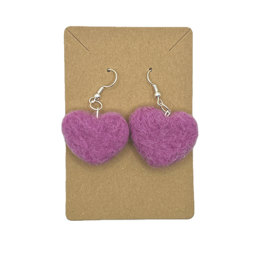 felted earrings - large pink hearts