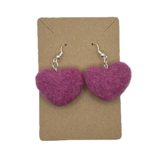 felted earrings - large dark pink hearts