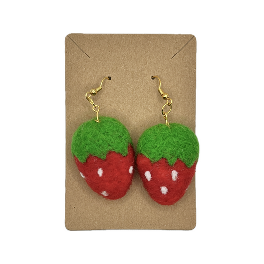 felted earrings - strawberries