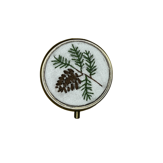 Pine Cone Embroidered Pill Box