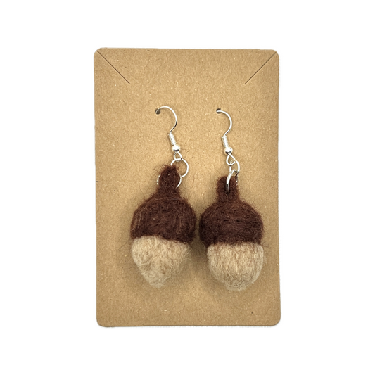 felted earrings - light brown acorns